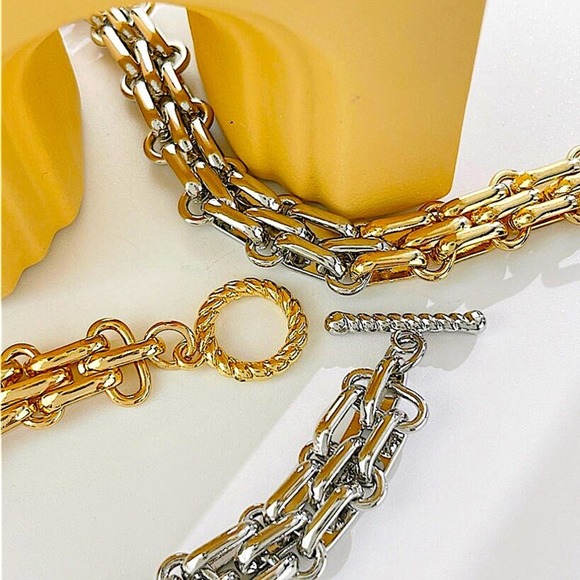 Statement Curb Gold Silver Cuban Chain Toggle O Ring Chunky Choker Neckl… - Picture 12 of 14